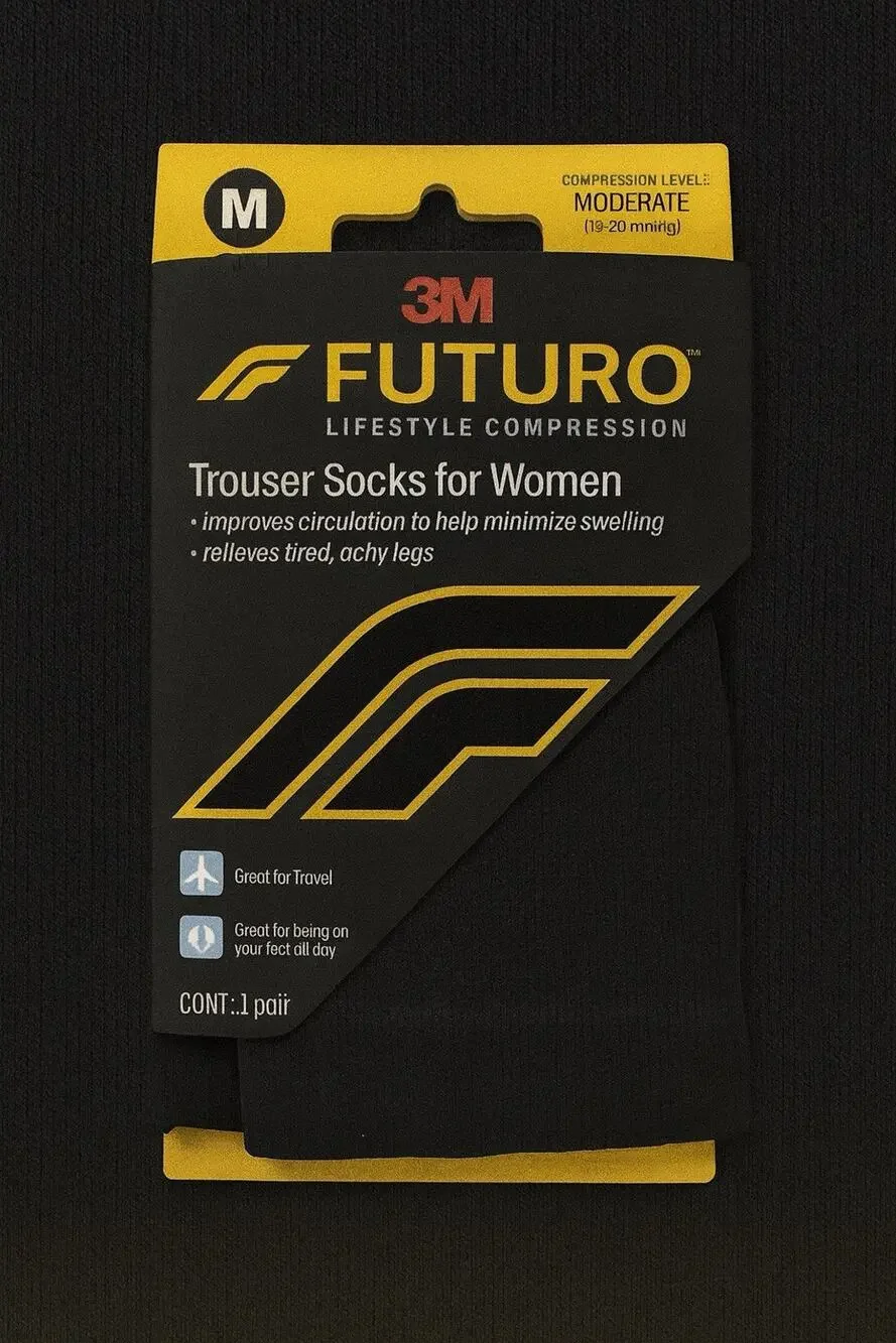 FUTURO Black Trouser Socks Moderate Compression 15-20 mmHg Medium